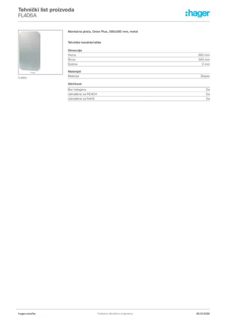 Slika Hager Product data sheet FL406A  | Hager