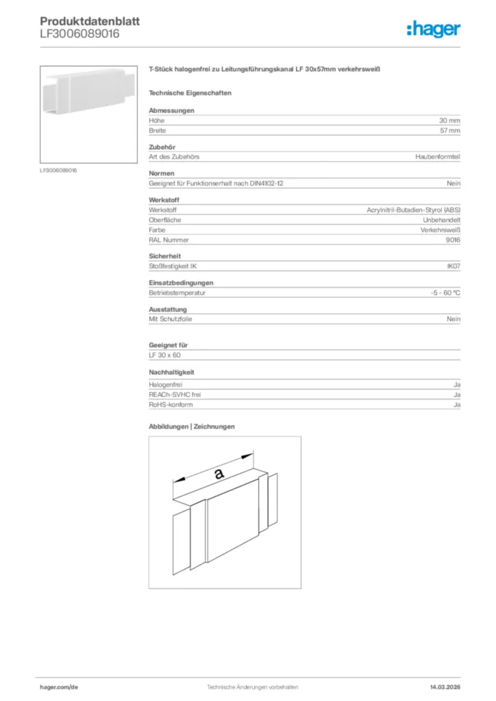 Bild Hager Produktdatenblatt LF3006089016 | Hager Deutschland
