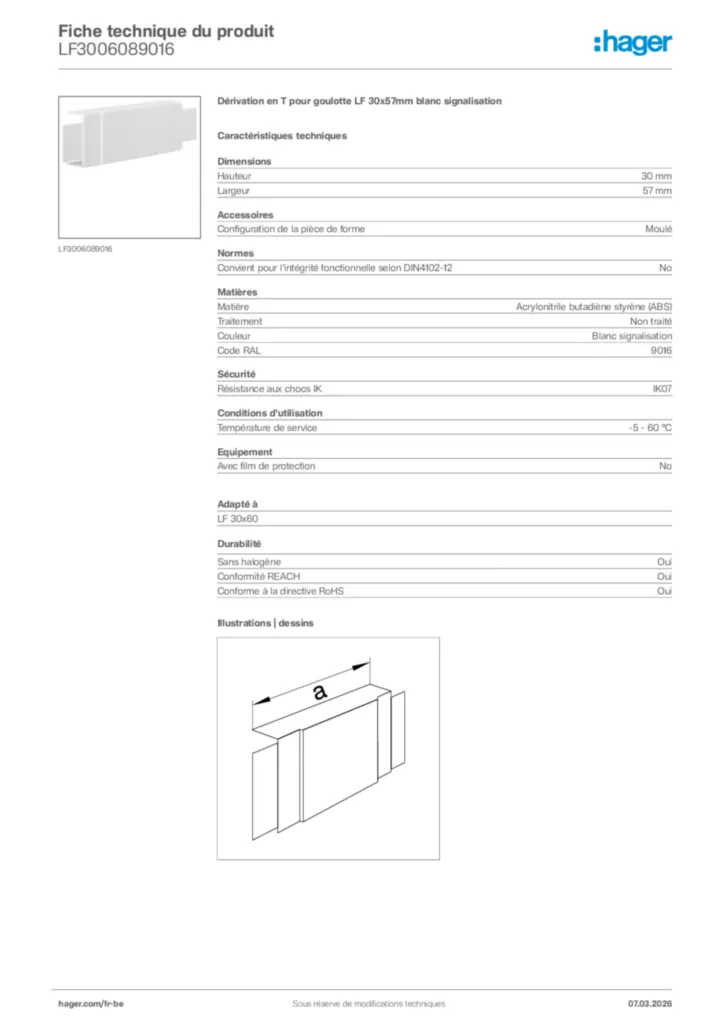 Image Hager Fiche technique du produit LF3006089016 | Hager Belgique