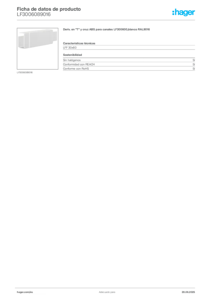 Imagen Hager Ficha de datos de producto LF3006089016 | Hager España