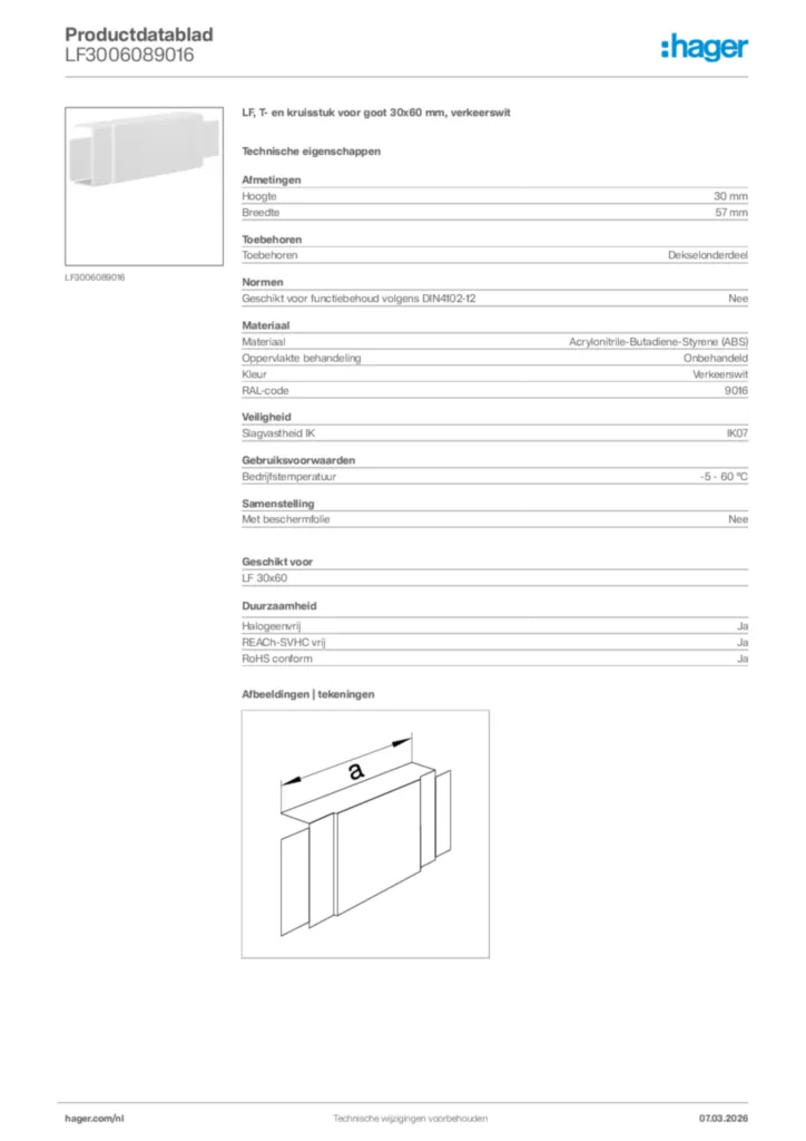 Afbeelding Hager Productdatablad LF3006089016 | Hager Nederland
