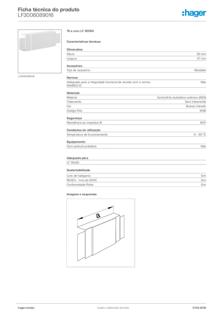 Imagem Hager Ficha técnica do produto LF3006089016 | Hager Portugal