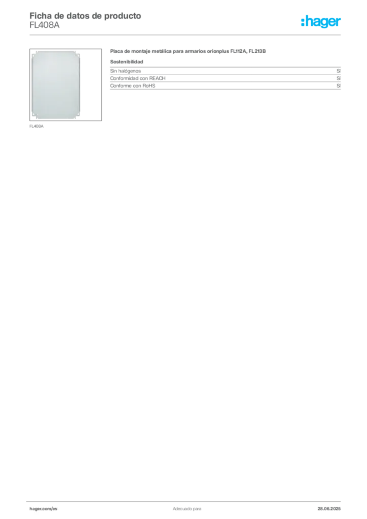 Imagen Hager Ficha de datos de producto FL408A | Hager España
