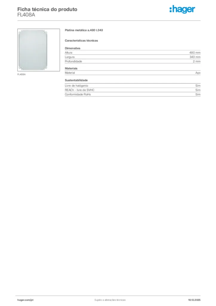 Imagem Hager Ficha técnica do produto FL408A | Hager Portugal