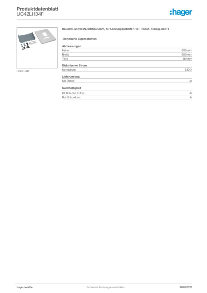 Hager Produktdatenblatt UC42LH34F