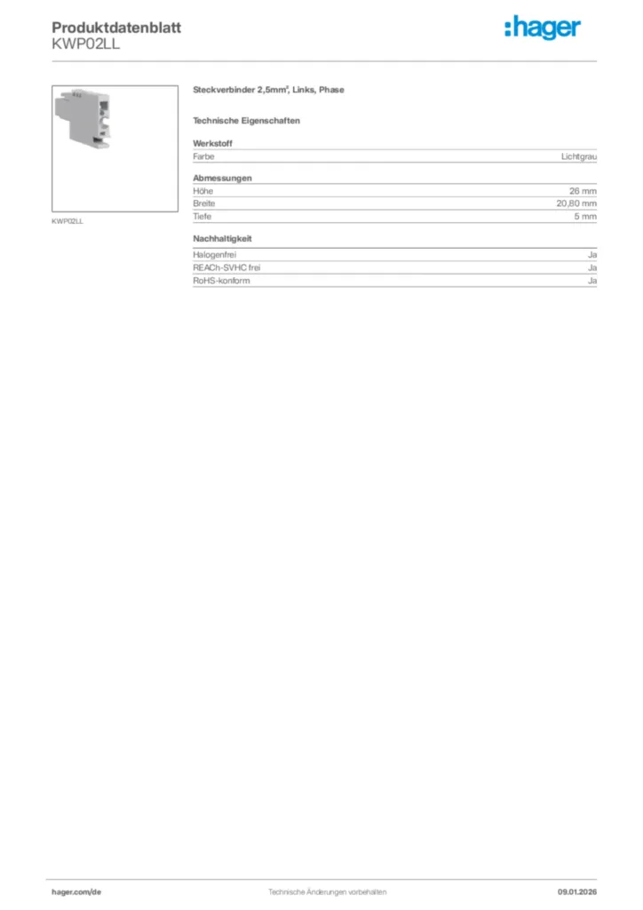 Bild Hager Produktdatenblatt KWP02LL | Hager Deutschland