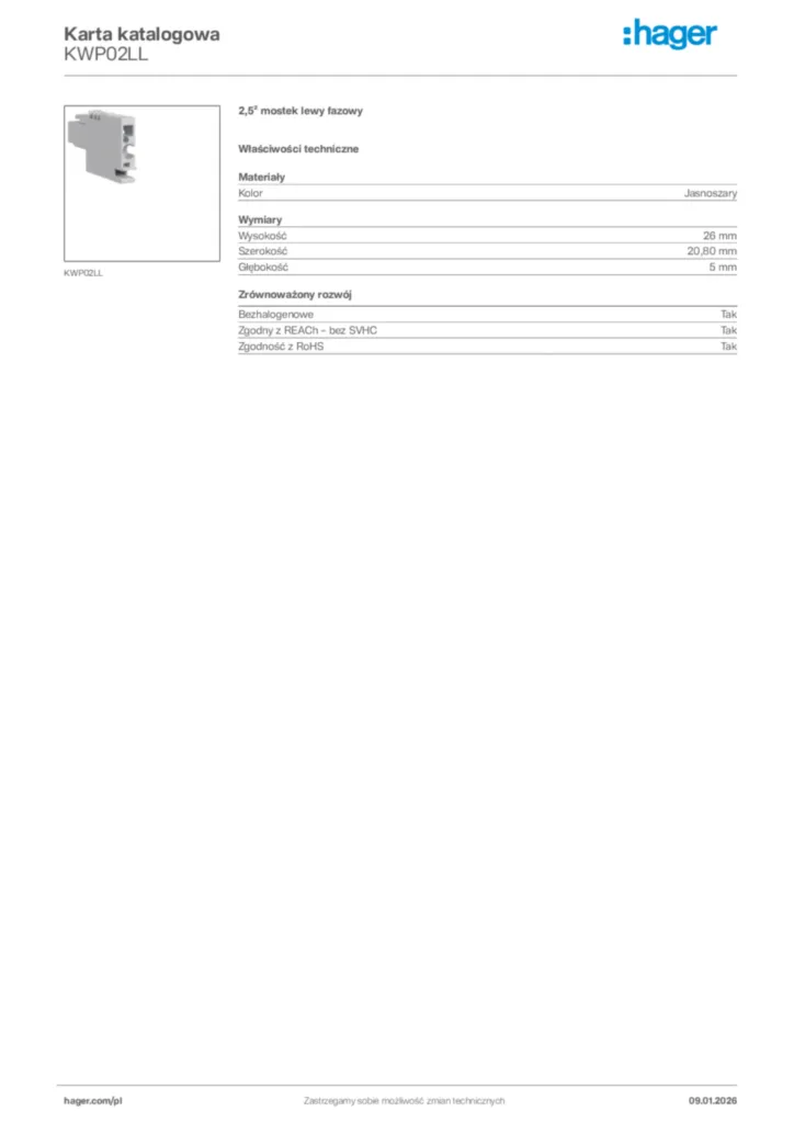 Zdjęcie Hager Karta katalogowa KWP02LL | Hager Polska
