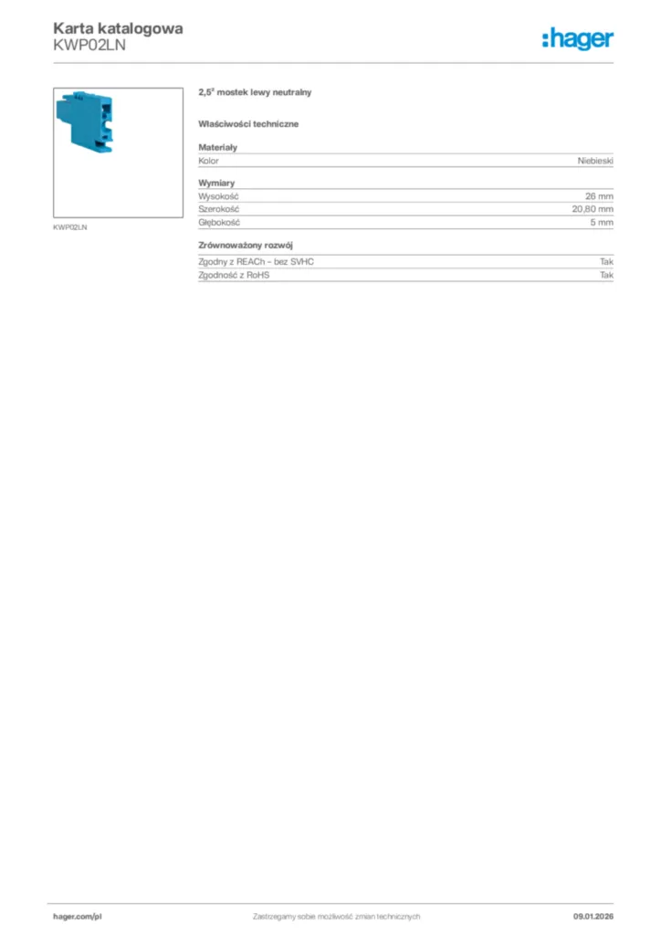 Zdjęcie Hager Karta katalogowa KWP02LN | Hager Polska