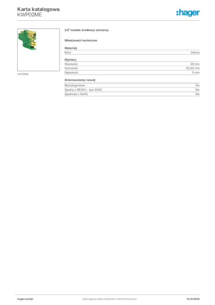 Zdjęcie Hager Karta katalogowa KWP02ME | Hager Polska