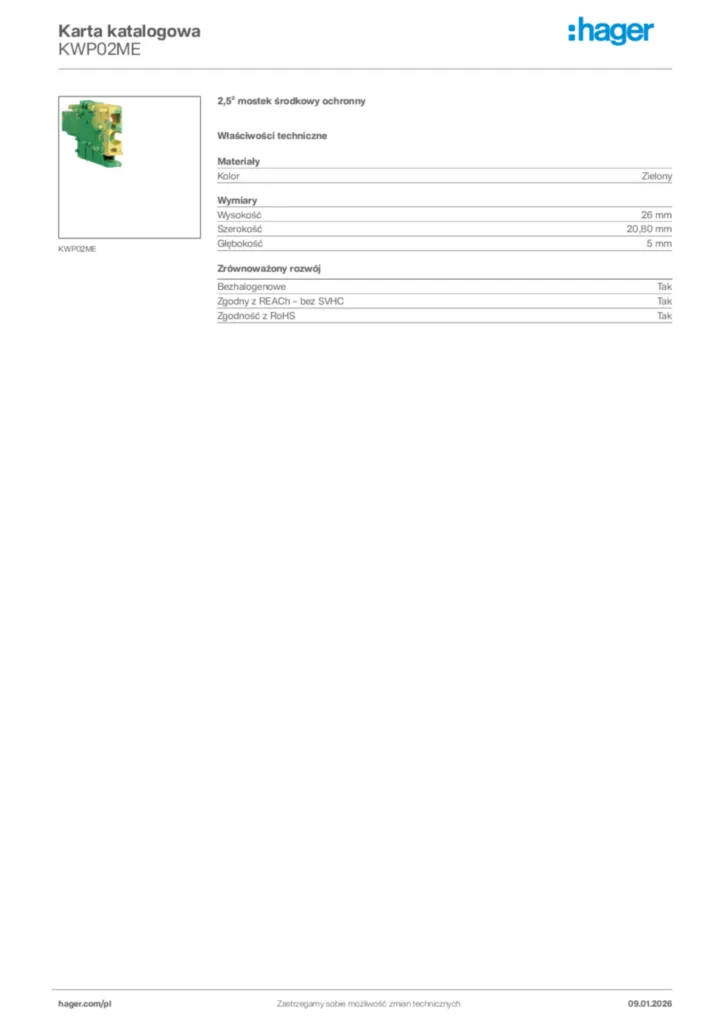 Zdjęcie Hager Karta katalogowa KWP02ME | Hager Polska