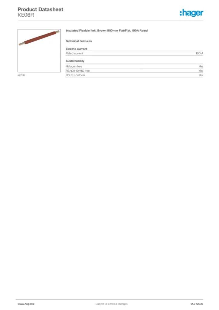 Image Hager Product data sheet KE06R  | Hager