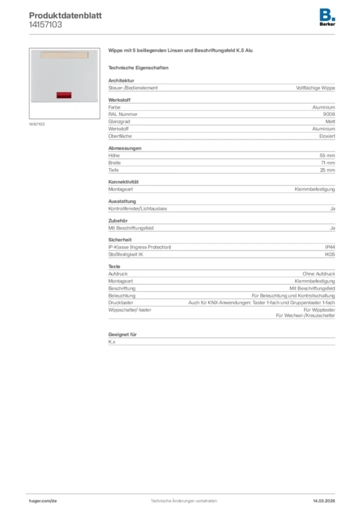 Bild Berker Produktdatenblatt 14157103 | Hager Deutschland