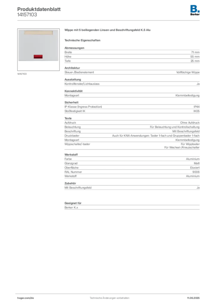 Bild Berker Produktdatenblatt 14157103 | Hager Deutschland