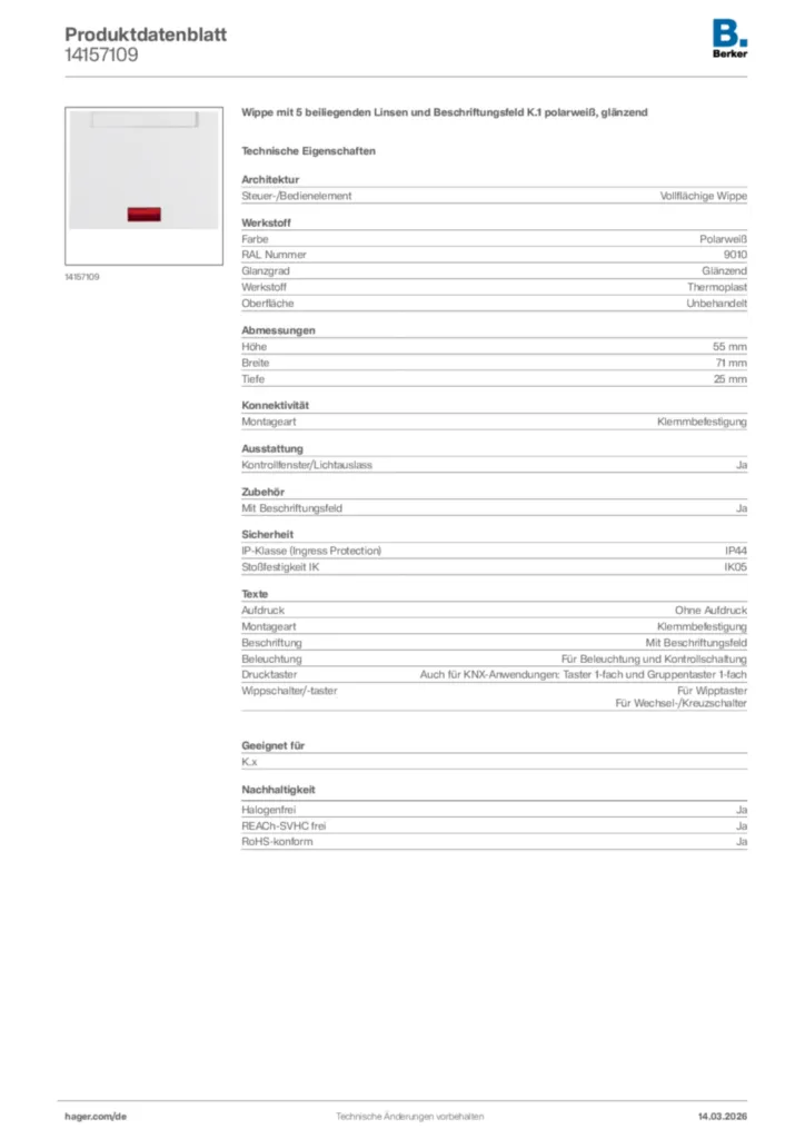Bild Berker Produktdatenblatt 14157109 | Hager Deutschland