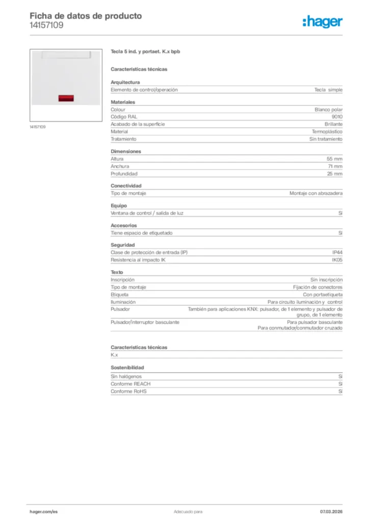 Imagen Hager Ficha de datos de producto 14157109 | Hager España