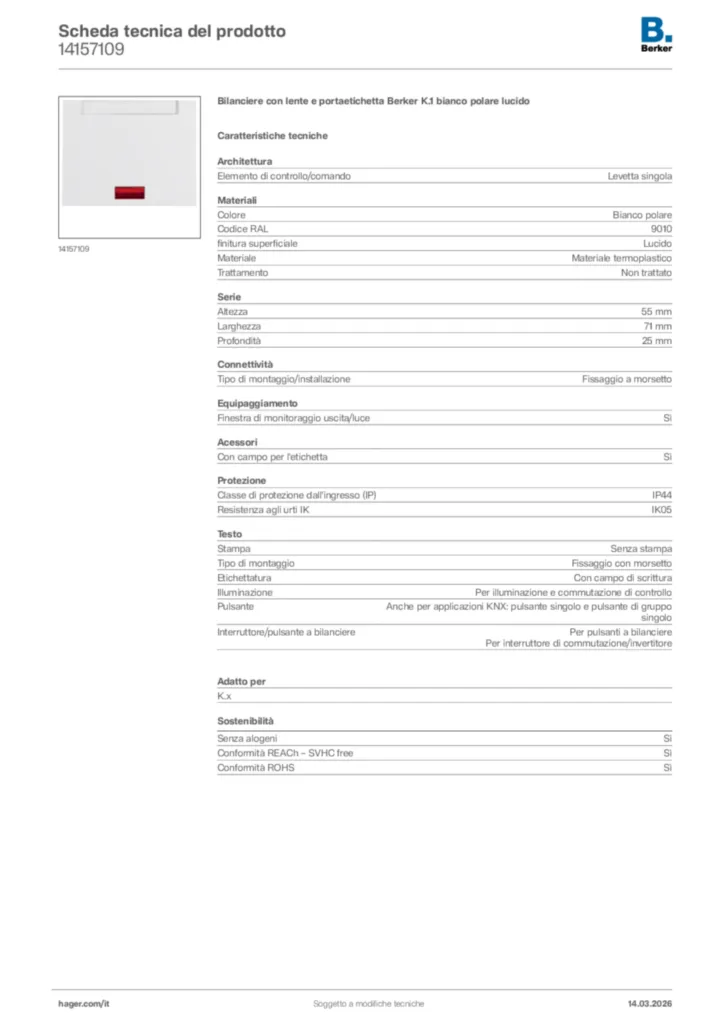 Immagine Berker Scheda tecnica del prodotto 14157109 | Hager Italia