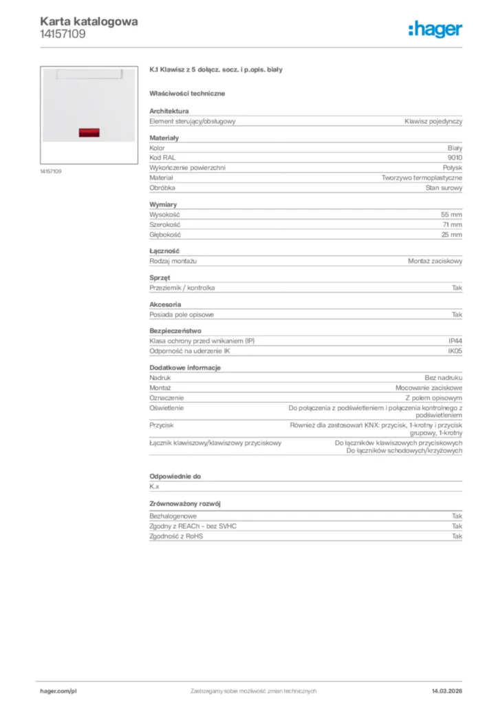 Zdjęcie Hager Karta katalogowa 14157109 | Hager Polska