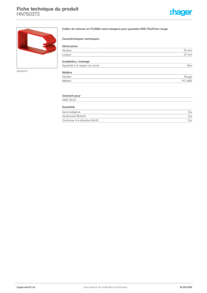 Image Hager Fiche technique du produit HN750373 | Hager Suisse