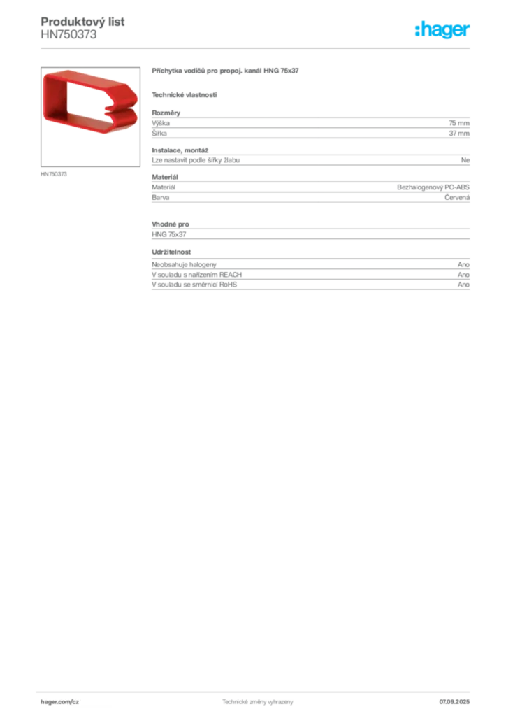 Obrázek Hager Produktový list HN750373 | Hager