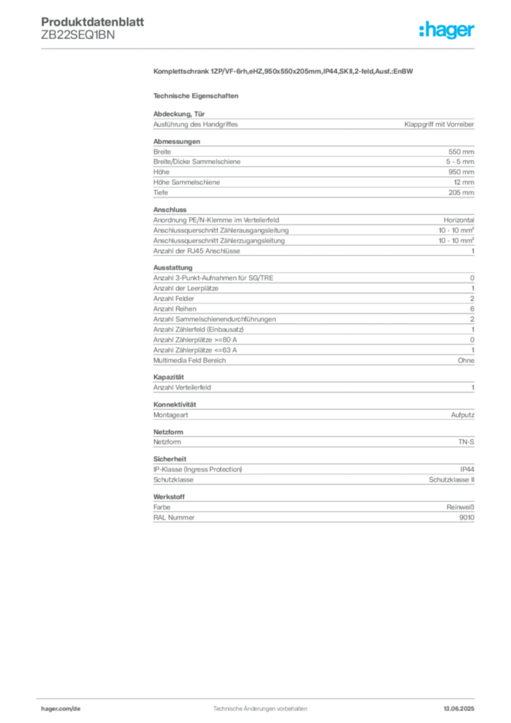 Bild Hager Produktdatenblatt ZB22SEQ1BN | Hager Deutschland