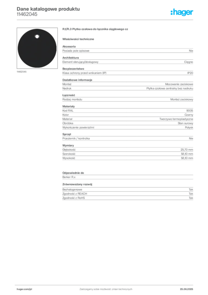 Zdjęcie Hager Karta katalogowa 11462045 | Hager Polska