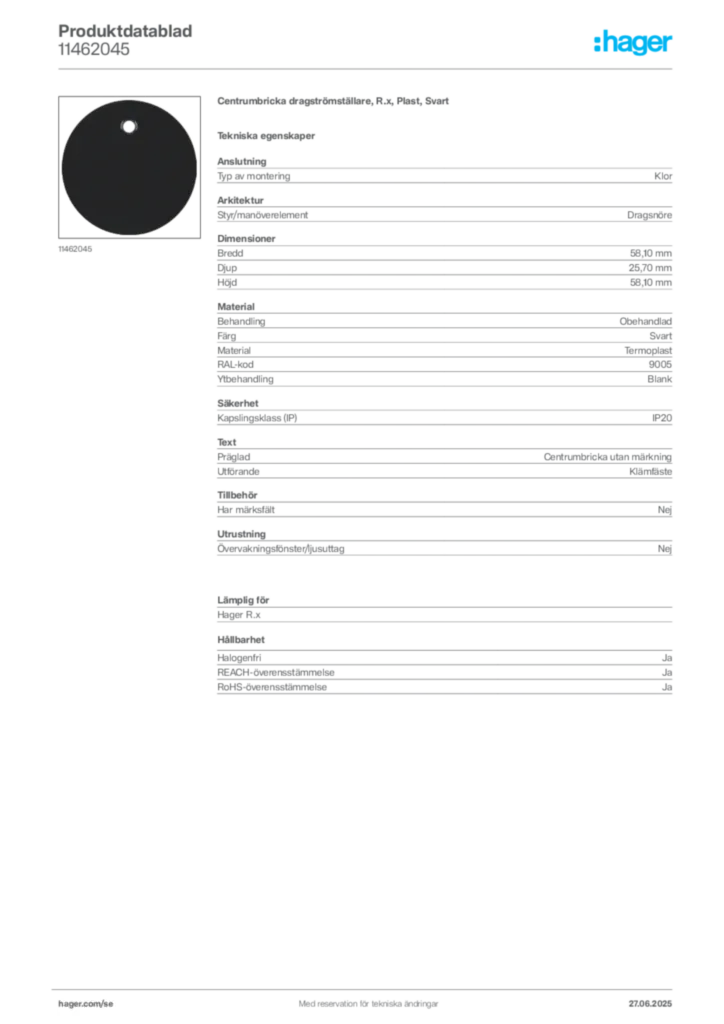 Bild Hager Produktdatablad 11462045 | Hager Sverige