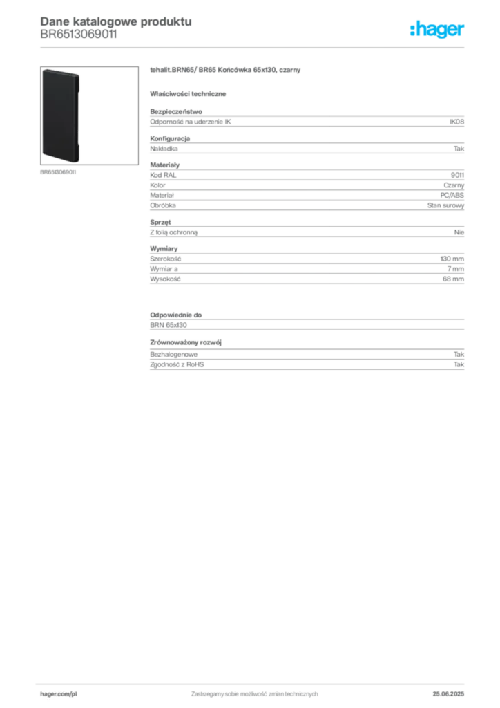 Zdjęcie Hager Karta katalogowa BR6513069011 | Hager Polska
