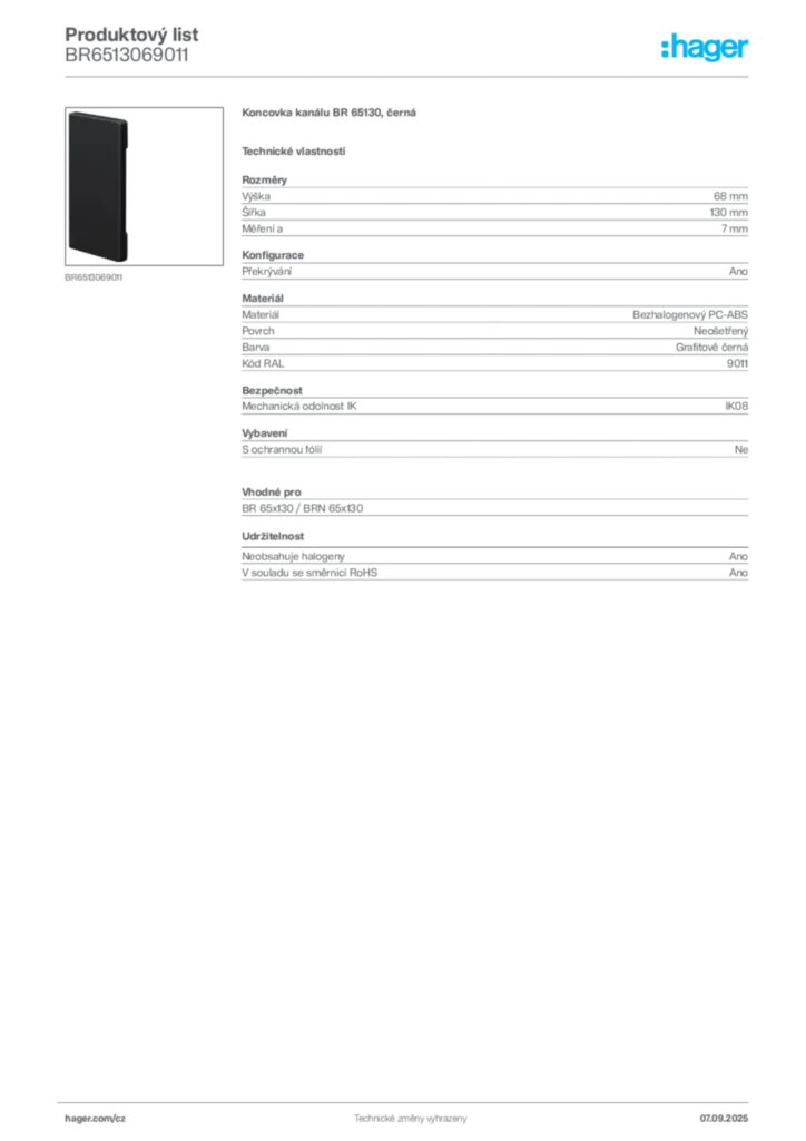 Obrázek Hager Produktový list BR6513069011 | Hager