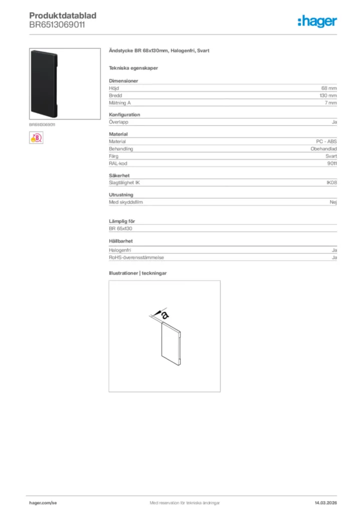 Bild Hager Produktdatablad BR6513069011 | Hager Sverige