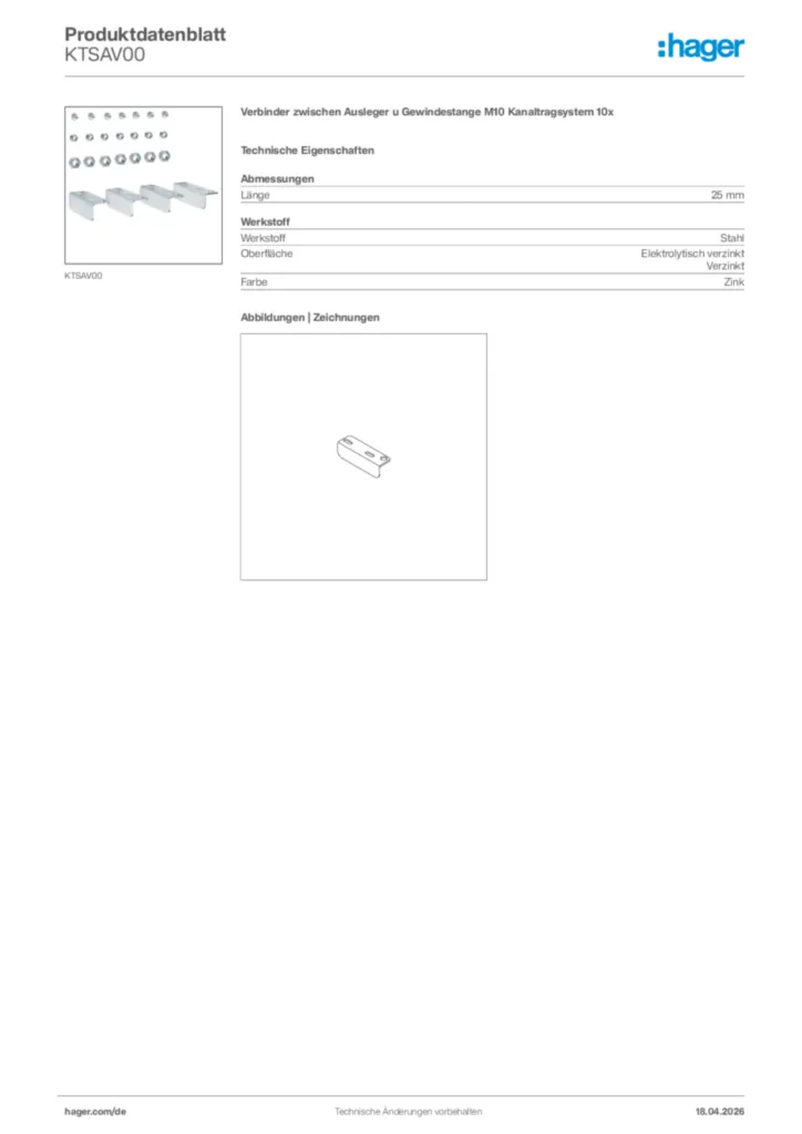 Bild Hager Produktdatenblatt KTSAV00 | Hager Deutschland