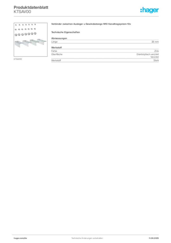 Hager Produktdatenblatt KTSAV00