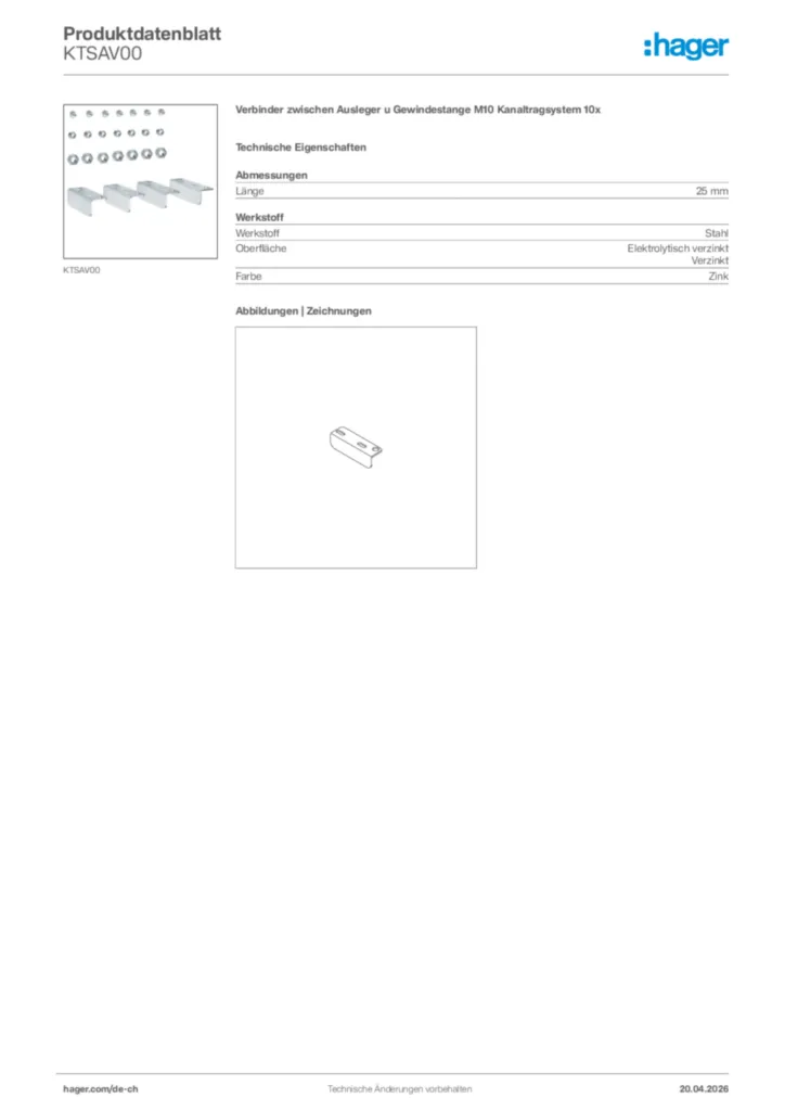 Bild Hager Produktdatenblatt KTSAV00 | Hager Schweiz