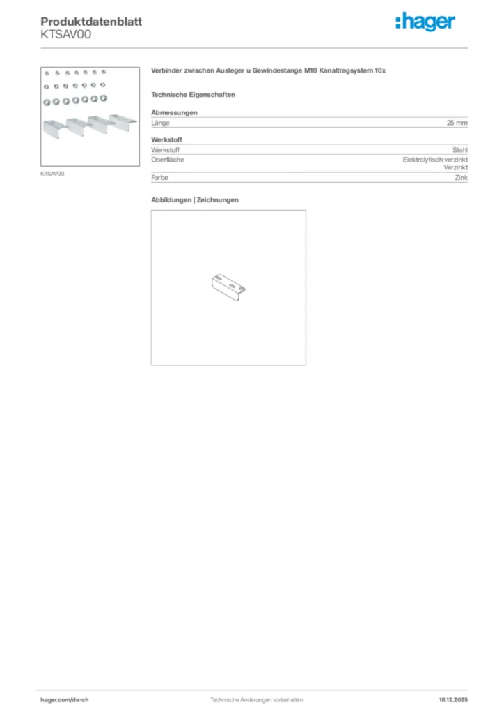 Bild Hager Produktdatenblatt KTSAV00 | Hager Schweiz