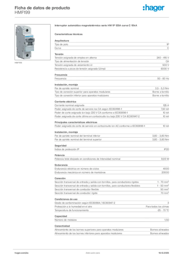 Imagen Hager Ficha de datos de producto HMF199 | Hager España