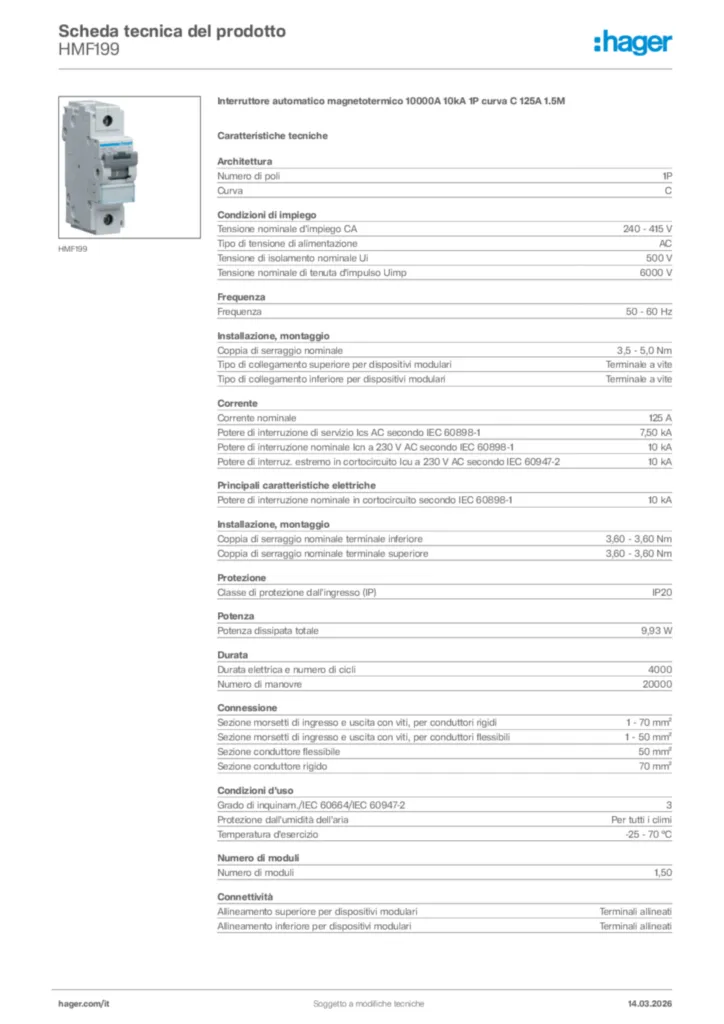 Immagine Hager Scheda tecnica del prodotto HMF199 | Hager Italia