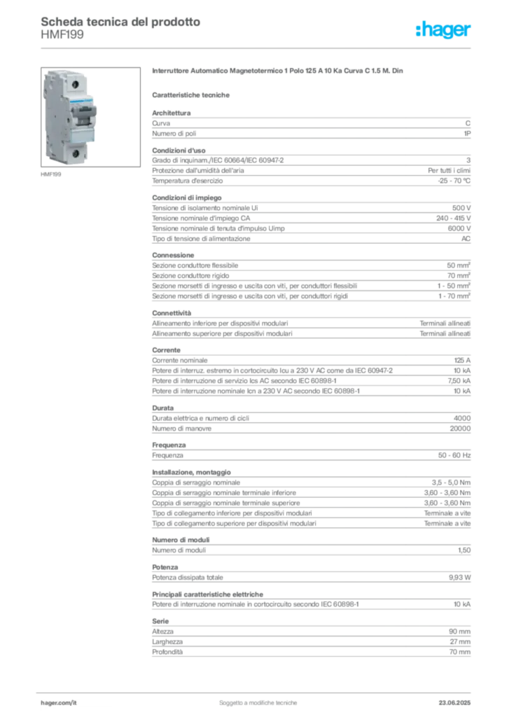 Immagine Hager Scheda tecnica del prodotto HMF199 | Hager Italia