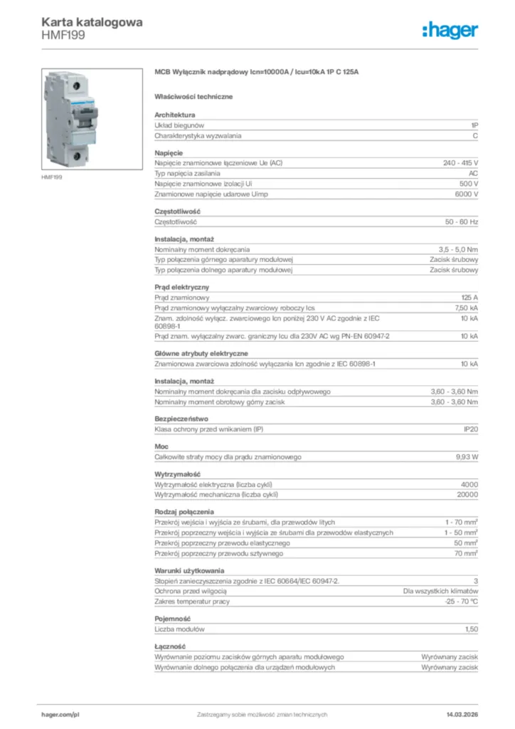 Zdjęcie Hager Karta katalogowa HMF199 | Hager Polska