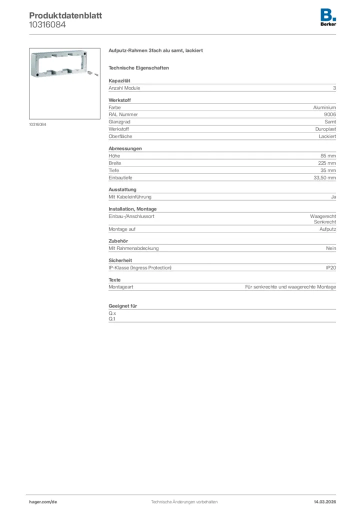Bild Berker Produktdatenblatt 10316084 | Hager Deutschland