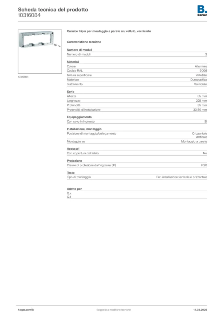 Immagine Berker Scheda tecnica del prodotto 10316084 | Hager Italia