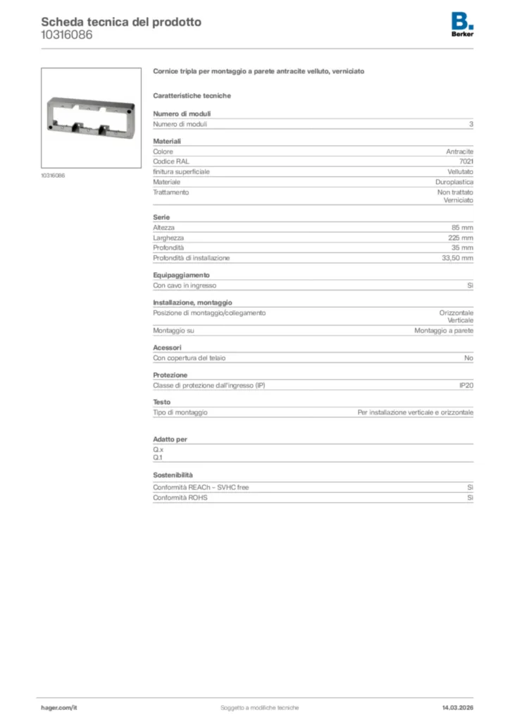 Immagine Berker Scheda tecnica del prodotto 10316086 | Hager Italia