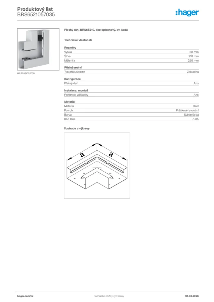 Obrázek Hager Product data sheet BRS6521057035 | Hager