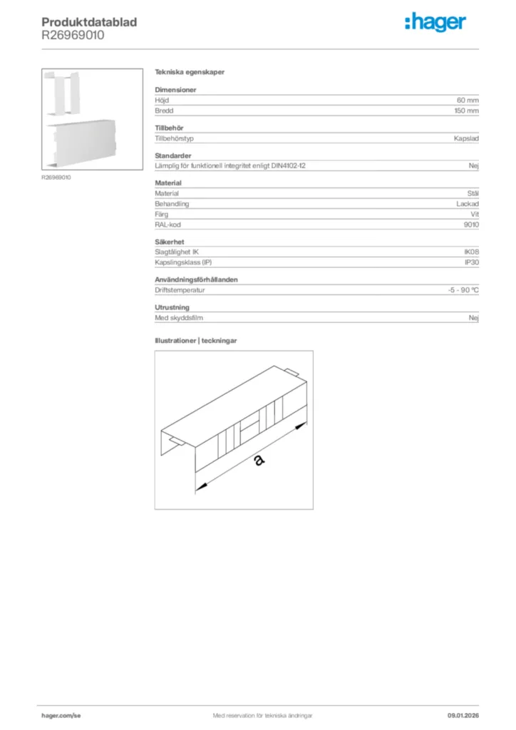 Bild Hager Produktdatablad R26969010 | Hager Sverige