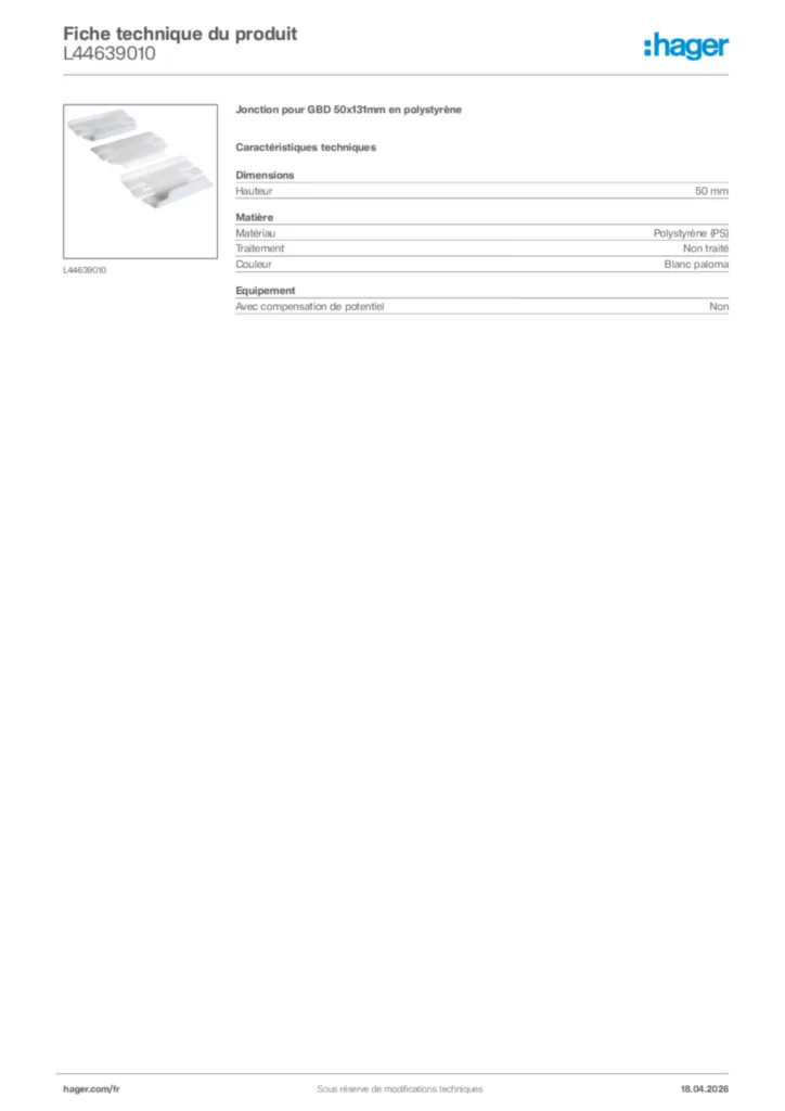 Image Hager Fiche technique du produit L44639010 | Hager France