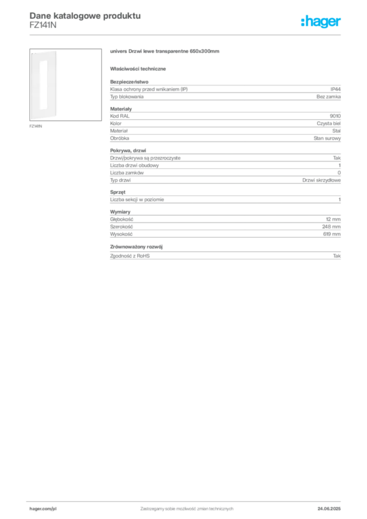 Zdjęcie Hager Karta katalogowa FZ141N | Hager Polska