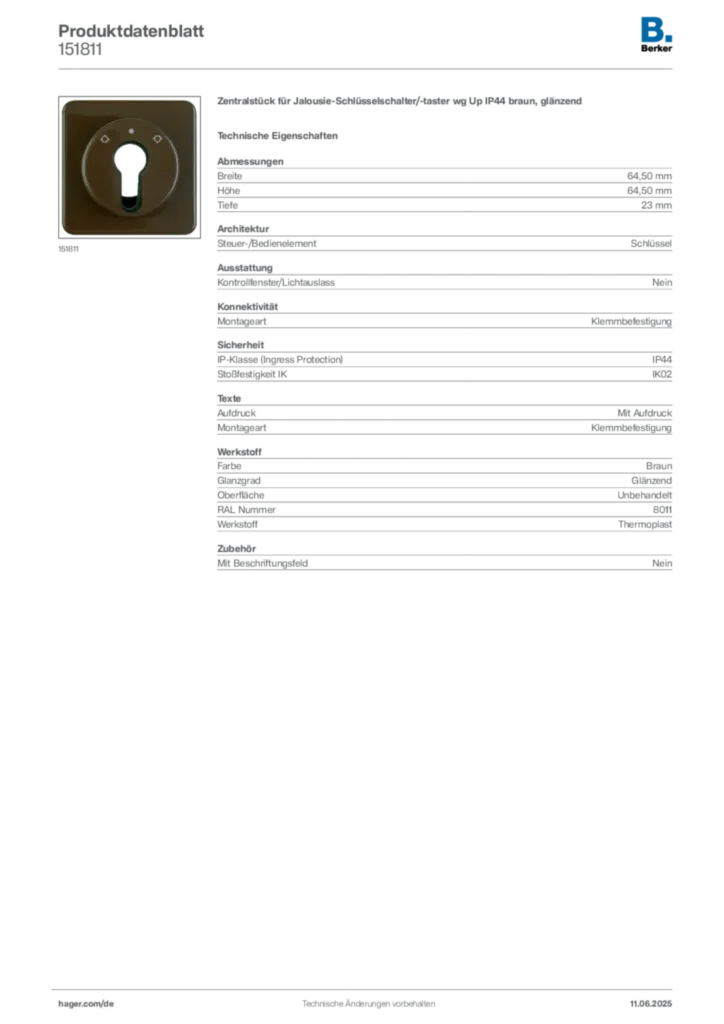 Bild Berker Produktdatenblatt 151811 | Hager Deutschland