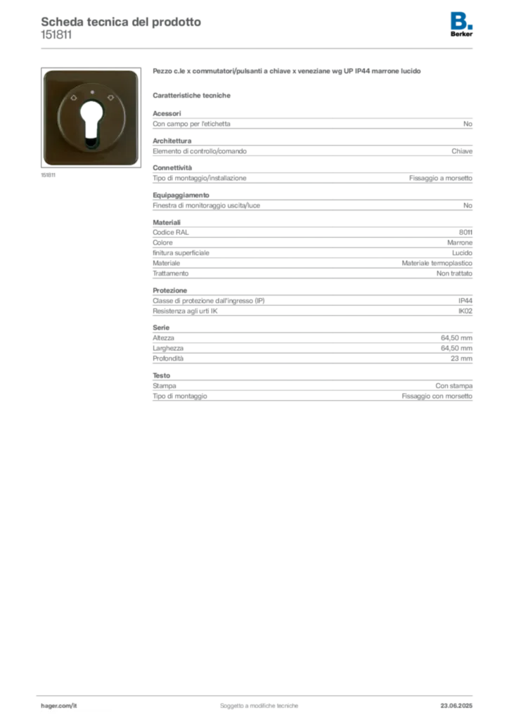 Immagine Berker Scheda tecnica del prodotto 151811 | Hager Italia