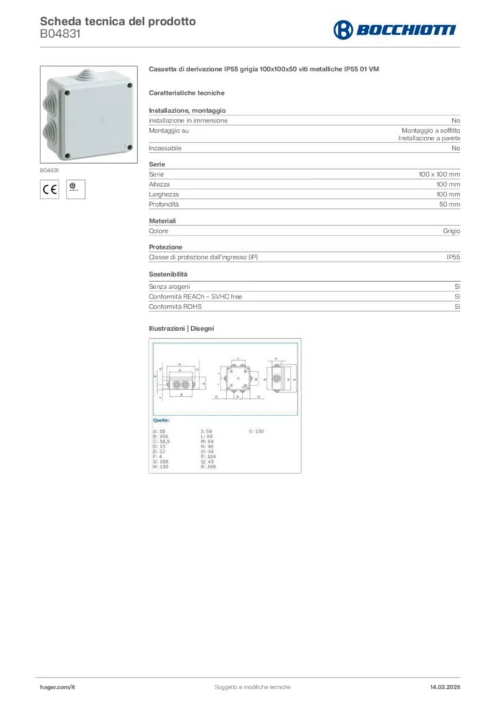 Immagine Bocchiotti Scheda tecnica del prodotto B04831 | Hager Italia