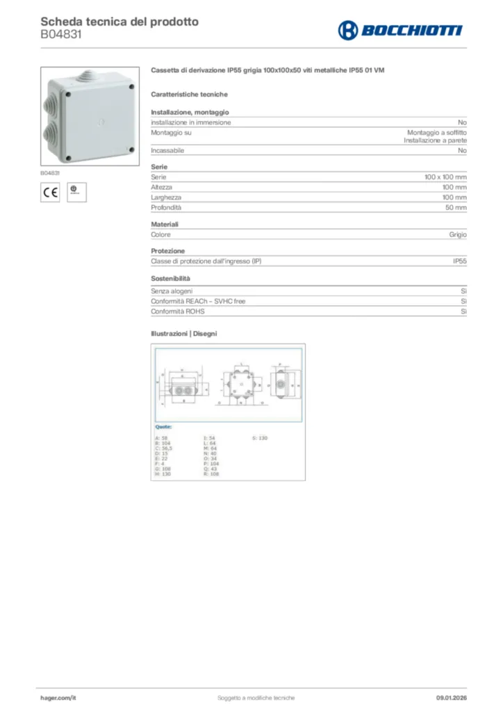 Immagine Bocchiotti Scheda tecnica del prodotto B04831 | Hager Italia
