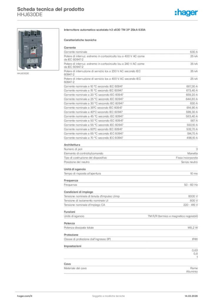 Immagine Hager Scheda tecnica del prodotto HHJ630DE | Hager Italia