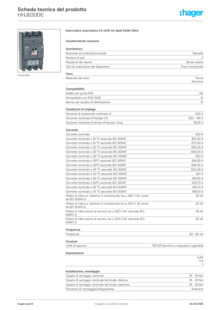 Immagine Hager Scheda tecnica del prodotto HHJ630DE | Hager Italia
